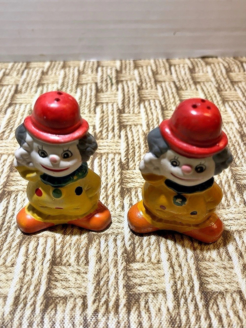 Clown Figurine Set Yellow & Red salt and pepper shakers